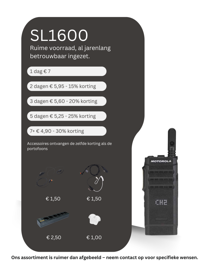 Verhuur tarieven portofoon SL1600