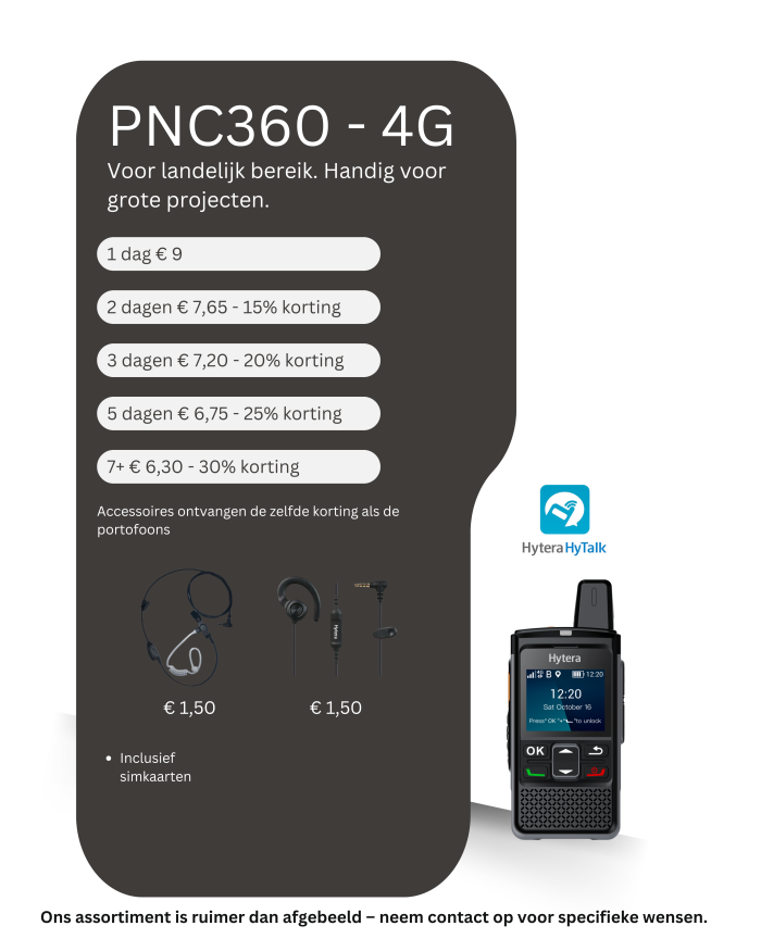 Verhuur tarieven portofoon 4g PNC360